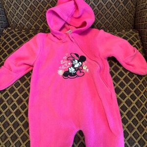 Disney Minnie Pink One Hooded Piece Fleece 3/6 months 💞
